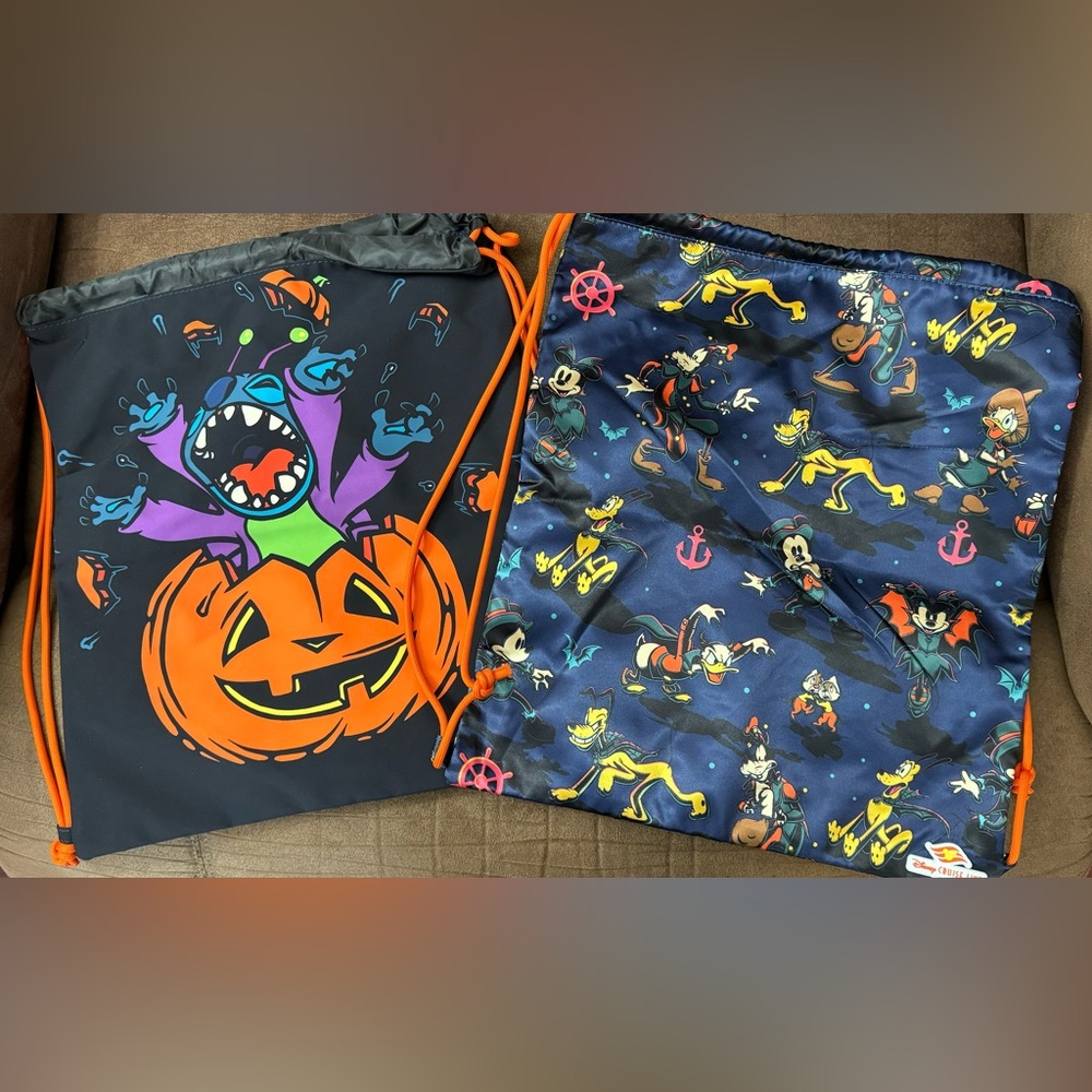 Two Disney Cruise Halloween Drawstring backpacks